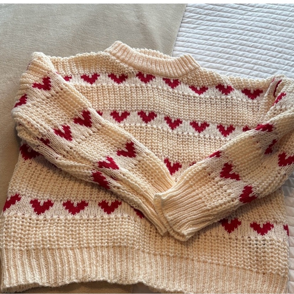 Ready for Valentine’s Day! Cozy Cream and Red Heart Sweater